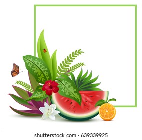Floral Vegetable template greeting card frame. Isolated on white vector illustration