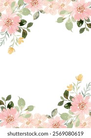 floral vertical border, pink pastel watercolor flower frame.