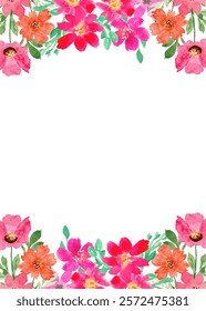 Floral vertical border, watercolor flower frame background for design.