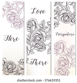 Floral vertical brochures set with hand drawn rose flowers