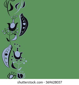 Floral vertical pattern, doodles,  branches, leaves, spots, seamless. Hand drawn.