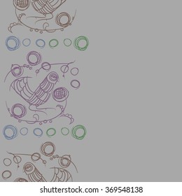 Floral vertical pattern, doodles,bagels, bird, branches, leaves, seamless . Hand drawn, folklore.