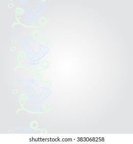 Floral vertical pattern, doodles,bagels, bird, branches, leaves, seamless, copy space . Hand drawn.