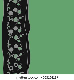 Floral vertical pattern, doodles,bagels, branches, leaves, seamless, copy space . Hand drawn.