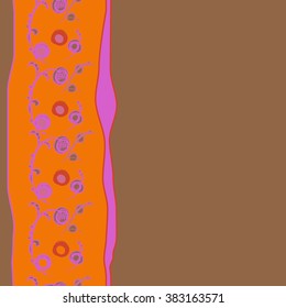 Floral vertical pattern, doodles,bagels, branches, leaves, seamless, copy space . Hand drawn.