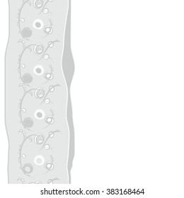 Floral vertical pattern, doodles,bagels, branches, leaves, seamless, copy space . Hand drawn.