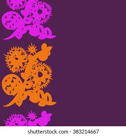 Floral  vertical pattern, doodles,spirals, branches, leaves,zigzag, seamless, copy space . Hand drawn.