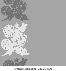 Floral  vertical pattern, doodles,spirals, branches, leaves,zigzag, seamless, copy space . Hand drawn.