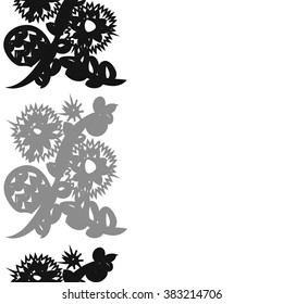 Floral  vertical pattern, doodles,spirals, branches, leaves,zigzag, seamless, copy space . Hand drawn.