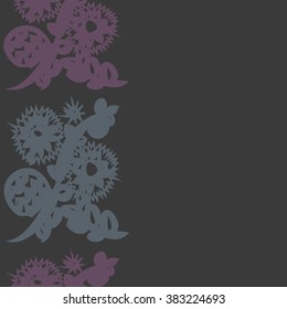 Floral  vertical pattern, doodles,spirals, branches, leaves,zigzag, seamless, copy space . Hand drawn.