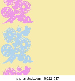 Floral  vertical pattern, doodles,spirals, branches, leaves,zigzag, seamless, copy space . Hand drawn.