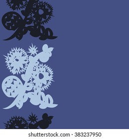 Floral  vertical pattern, doodles,spirals, branches, leaves,zigzag, seamless, copy space . Hand drawn.