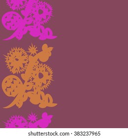 Floral  vertical pattern, doodles,spirals, branches, leaves,zigzag, seamless, copy space . Hand drawn.