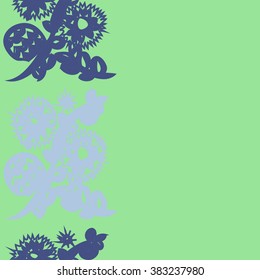 Floral  vertical pattern, doodles,spirals, branches, leaves,zigzag, seamless, copy space . Hand drawn.