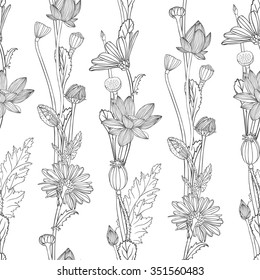 floral vertical stripes. Seamless linear pattern