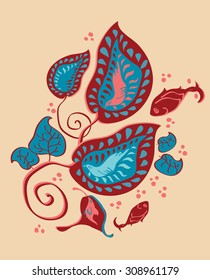 floral vignette on beige background. vector