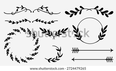 Floral Vine Line Divider for Text Layout Separator and Border Decoration Element Collection. Vector Illustration