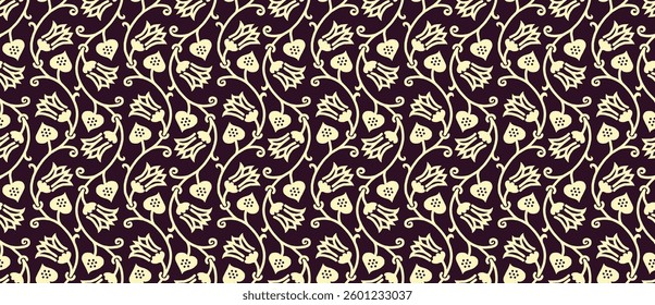 Floral vine pattern on a dark background, for textile, wallpaper, gift wrapping.