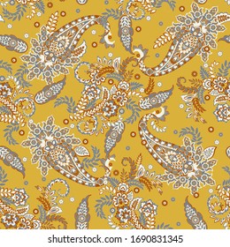 Floral vintage background with paisley ornament. Seamless vector pattern