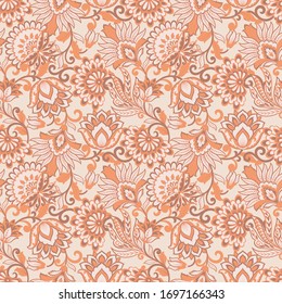 Floral vintage background with paisley ornament. Seamless vector pattern