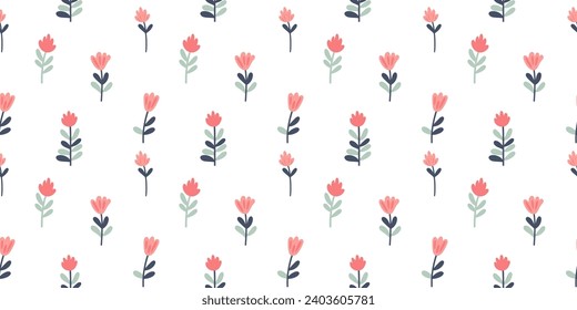 Floral vintage background small cute flower pattern seamless botanical trendy colors Ditsy style vector wallpaper daisy flowers