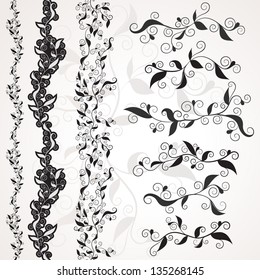 Floral vintage border elements. Seamless patterns. Vector set