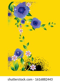 Floral vintage card with flowers. Peonies, tulips, lily, hydrangea on black background. Template for design of wedding invitations, holiday greetings, business card, decoration packaging
