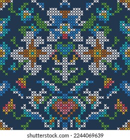 Floral Vintage Cross Stitch Tribal Seamless Pattern, Fashion trendy texture