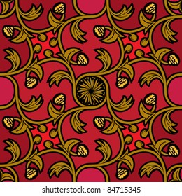 floral vintage decorative pattern in red and gold shades