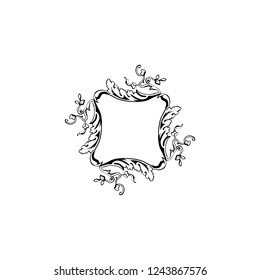 Floral vintage decorative vector frame. Flourish black ink filigree borders. Calligraphic flowers frame with text space. Isolated floral triangle borders. Invitation, poster flourish design element