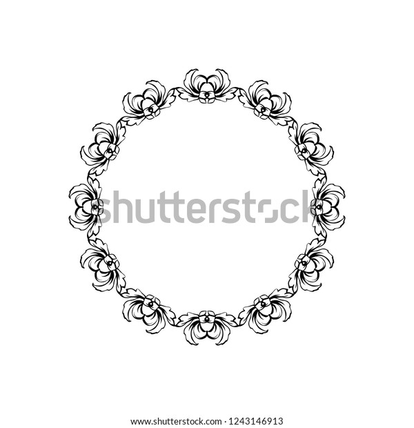 Floral vintage decorative vector frame. Flower\
black ink Circle filigree border with text space. Isolated\
calligraphic frame with copyspace. Invitation, greeting card,\
poster flourish design\
element