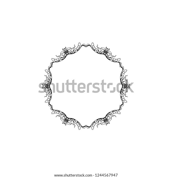 Floral vintage decorative vector frame. Flower
black ink Circle filigree border with text space. Isolated
calligraphic frame with copyspace. Invitation, greeting card,
poster flourish design
element