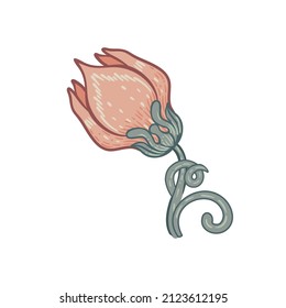 Floral vintage element. Enchanted Vintage Flowers.  Arts and Crafts movement inspired. Vector design element. Isolated on white.