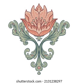 Blumenvintage-Element. Zauberhafte Vintage-Blumen.  Die Bewegung für Kunst und Handwerk inspirierte. Vectordesign-Element. Einzeln auf Weiß.