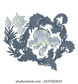 Floral vintage element. Enchanted Vintage Flowers. Arts and Crafts. Vector design element. Isolated on white.