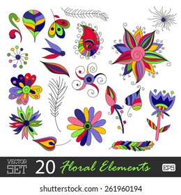 Floral vintage flower pattern set . Vector illustration. EPS