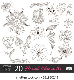 Floral vintage flower pattern set . Vector illustration. EPS