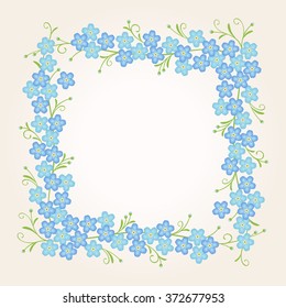 Floral vintage frame with forget-me-not flowers. Vector illustration