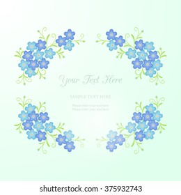 Floral vintage frame with forget-me-not flowers. Spring background with blue flowers. Vector illustration Eps 10