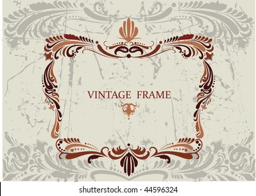 Floral vintage frame with pattern in brown coloring