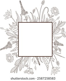 Floral Vintage Frame Sketch Vector Illustration