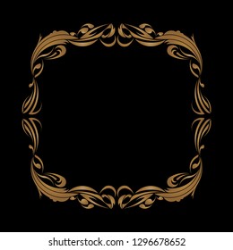 Floral of vintage frame vector. Design swirl gradient gold on black background. Design print for frame, mirror, brand, card, wedding, banner, background. Set 2