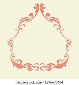 Floral of vintage frame vector. Design swirl red pastel on rose gold background. Design print for frame, mirror, brand, card, wedding, banner, background. Set 6