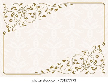Floral vintage frame vector template with copy space. Retro greeting card.