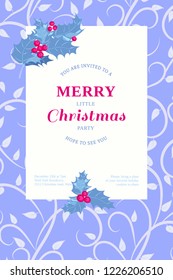 Floral vintage invitation in holly. Country style. Greeting card template. Design artwork for the poster, wedding invitation, cards. Place for text.