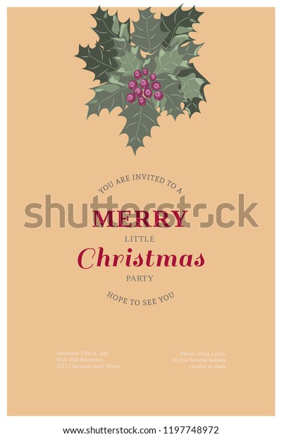 Floral Vintage Invitation Holly Country Style Stock Vector