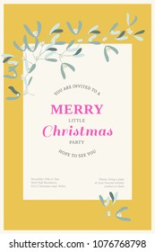 Floral vintage invitation in mistletoe. Country style. Greeting card template. Design artwork for the poster, wedding invitation, cards. Place for text.