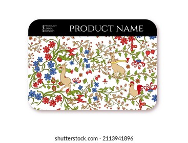 Floral vintage Medieval illuminati manuscript inspiration. Romanesque style. Template for product label, cosmetic packaging. Easy to edit. Vector illustration.