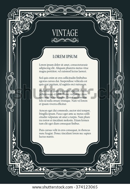 Floral, Vintage, Ornamental Frame on dark\
Background for page, certificate, card, invitation, postcard and\
book decorations, photo frames template, Victorian style borders\
for creative design
