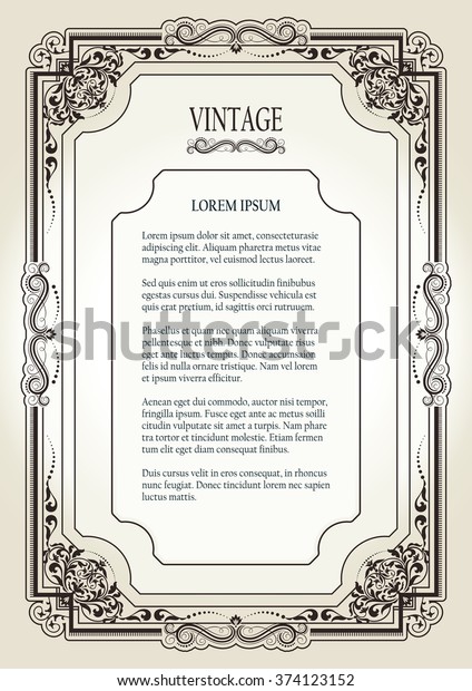 Floral, Vintage, Ornamental Frame on light\
Background for page, certificate, card, invitation, postcard and\
book decorations, photo frames template, Victorian style borders\
for creative design